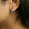 10K White Gold Blue  Sapphire and Diamond Halo Cushion Shaped Drop Earrings (I-J Color, I1-I2 Clarity)-3