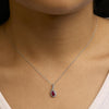 10K White Gold Red Ruby and Diamond Accent Teardrop Pendant Necklace - 18" Inches-3