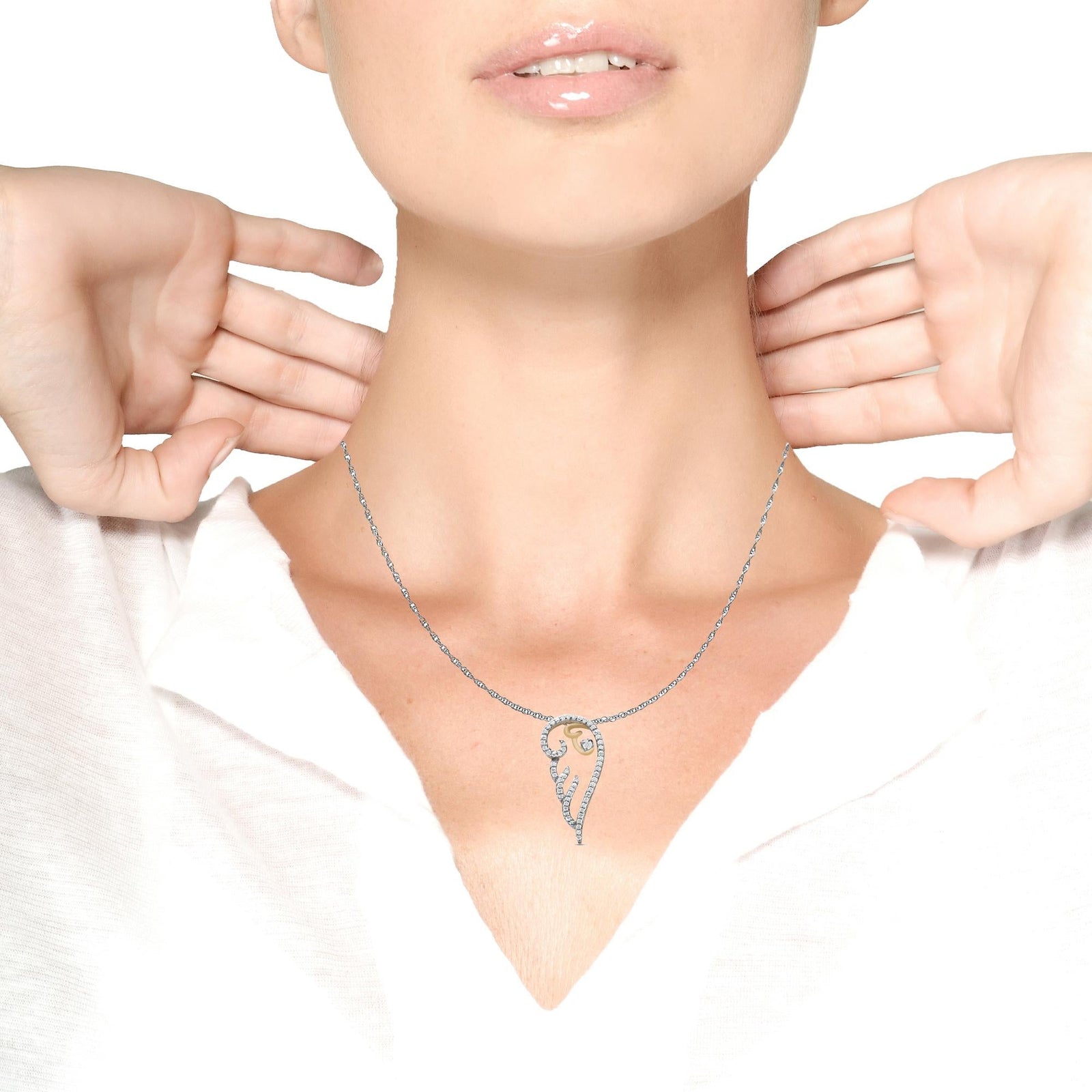 10K Yellow Gold over .925 Sterling Silver 1/4 Cttw Diamond Angel Wing 18" Pendant Necklace (H-I Color, I1-I2 Clarity)-3