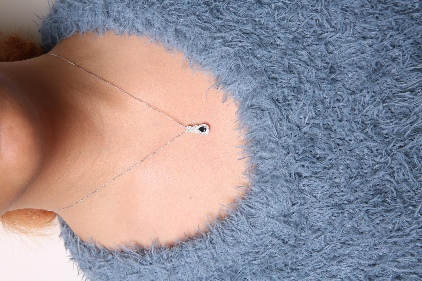 .925 Sterling Silver 6x4mm Pear Sapphire and Diamond Accent Infinity Drop 18" Pendant Necklace (H-I Color, SI1-SI2 Clarity)-3