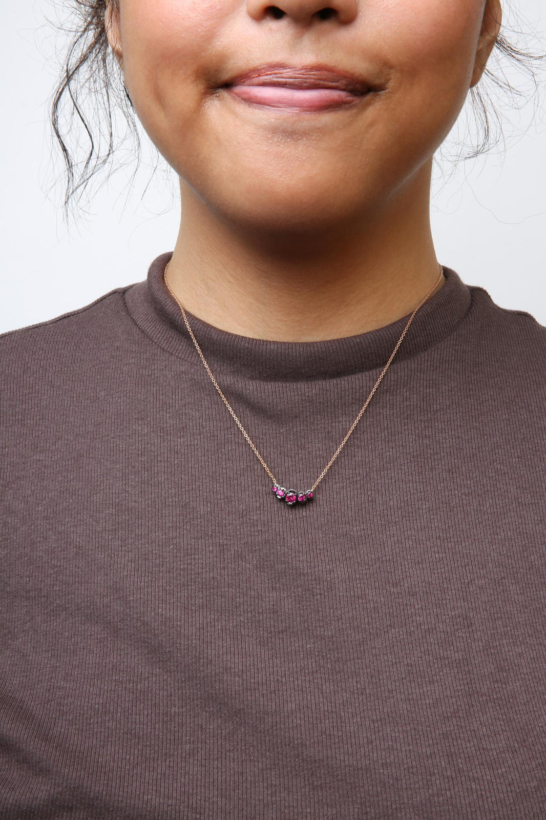 18K Rose Gold 3/4 Cttw Pave Diamonds and Graduated Red Ruby Gemstone Curved Bar Choker Necklace (G-H Color, SI1-SI2 Clarity) - Adjustable up to 14" - 16.5"-4