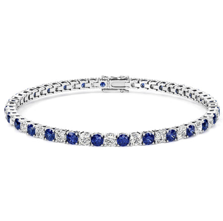 7.50 CTW AGI Certified Lab Created Blue Sapphire & Diamond Tennis Bracelet in 14K White Gold Overlay-0