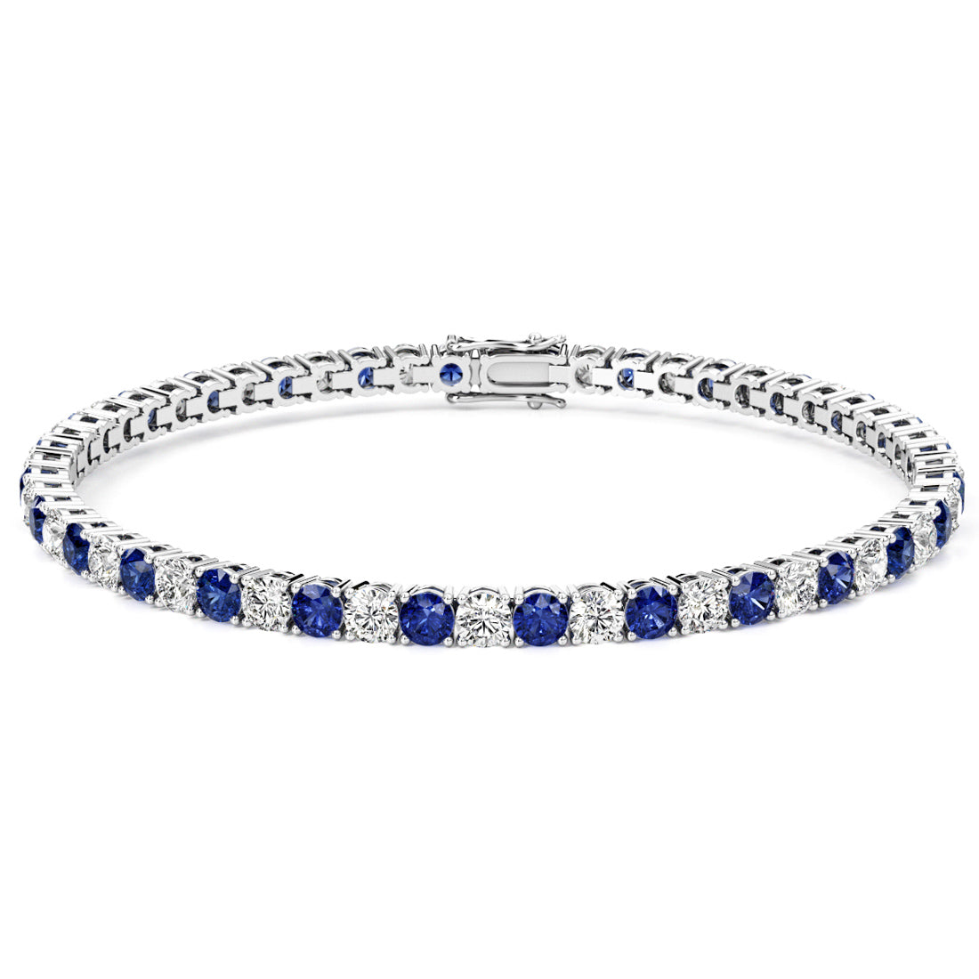7.50 CTW AGI Certified Lab Created Blue Sapphire & Diamond Tennis Bracelet in 14K White Gold Overlay-0