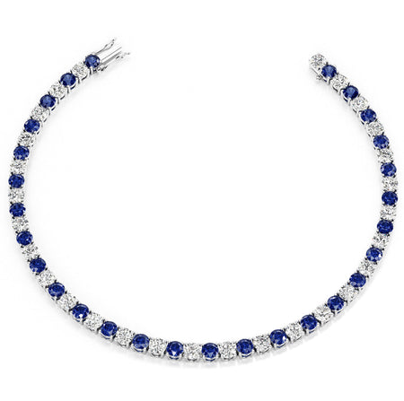 7.50 CTW AGI Certified Lab Created Blue Sapphire & Diamond Tennis Bracelet in 14K White Gold Overlay-1