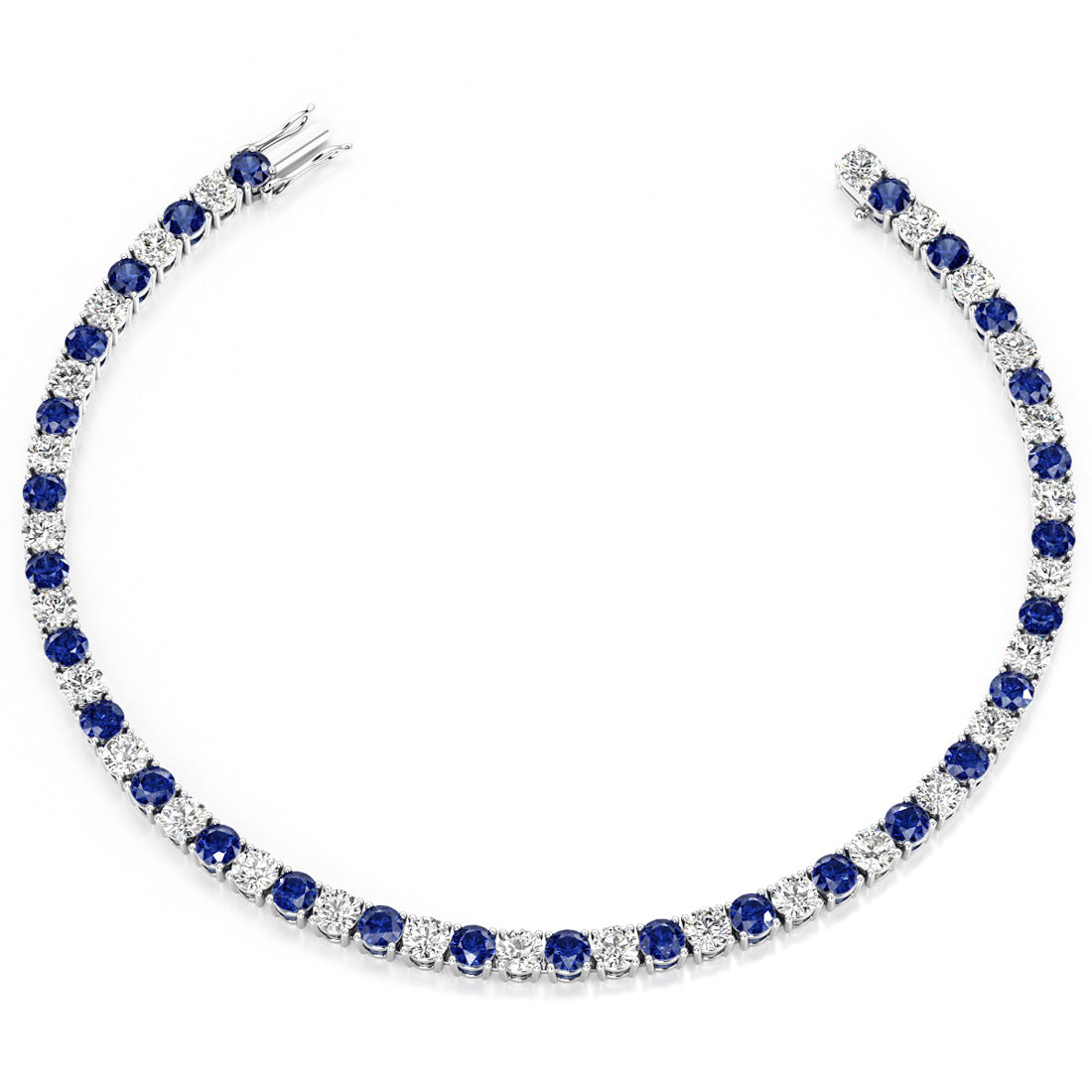 7.50 CTW AGI Certified Lab Created Blue Sapphire & Diamond Tennis Bracelet in 14K White Gold Overlay-1