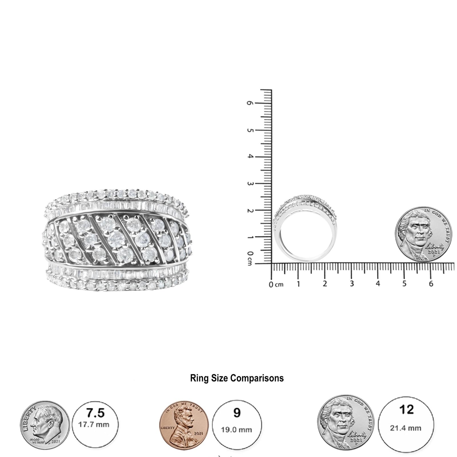 .925 Sterling Silver 2.00 Cttw Diamond Fashion Multi Row Cocktail Ring (H-I Color, I2-I3 Clarity)-4