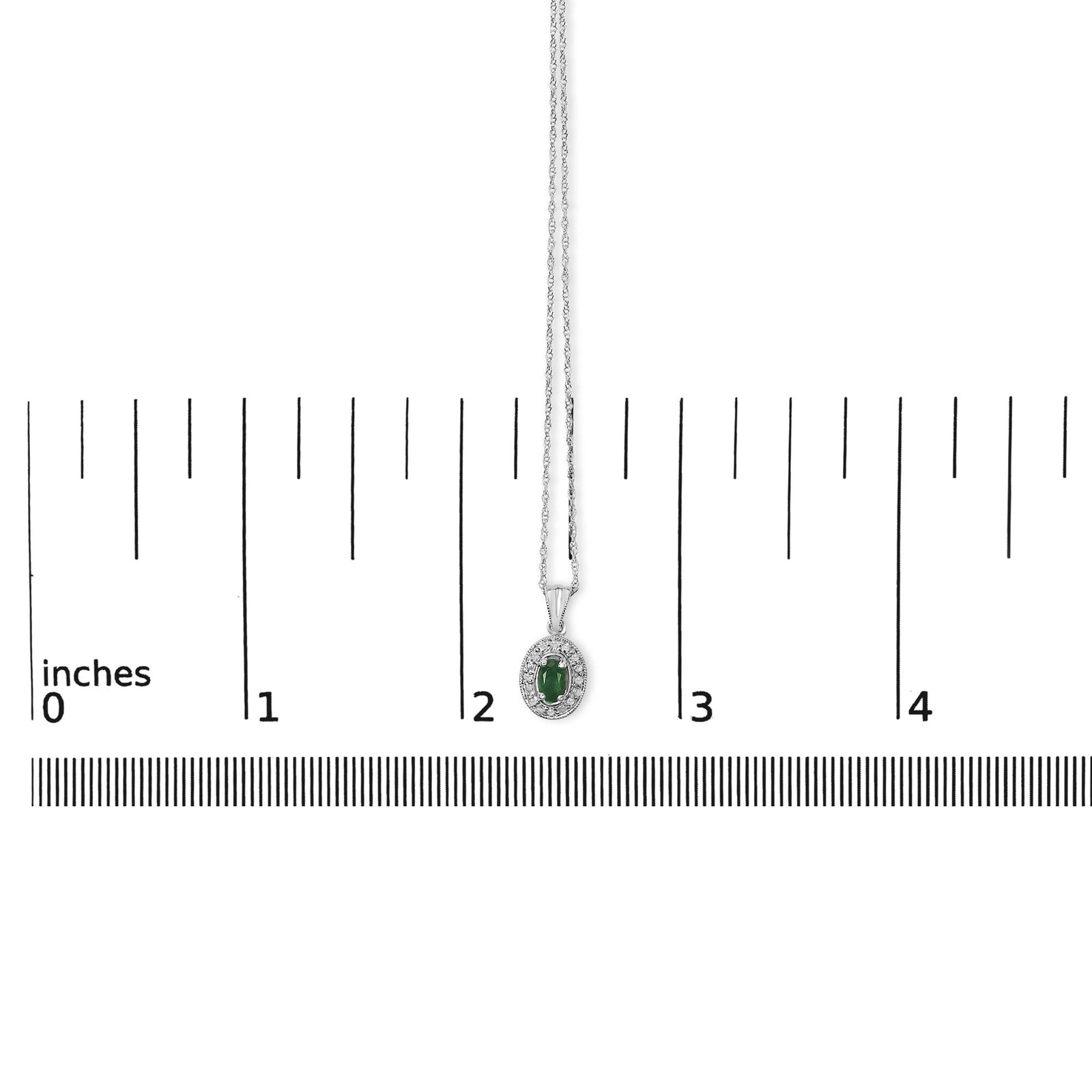14K White Gold Oval Green Emerald and Diamond Halo Pendant Necklace - 18" Inches