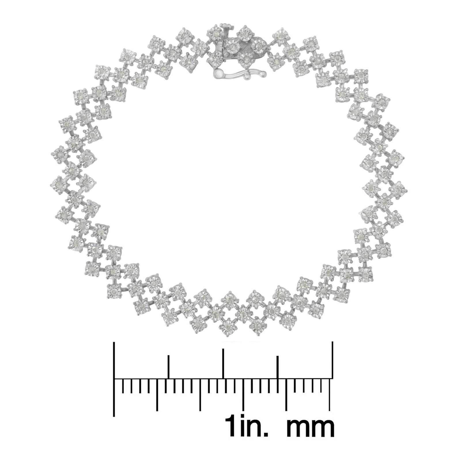 .925 Sterling Silver 1.0 cttw Miracle-Set Round Diamond "Zig Zag" Link Bracelet (I-J Color, I3 Clarity) -7.25-4