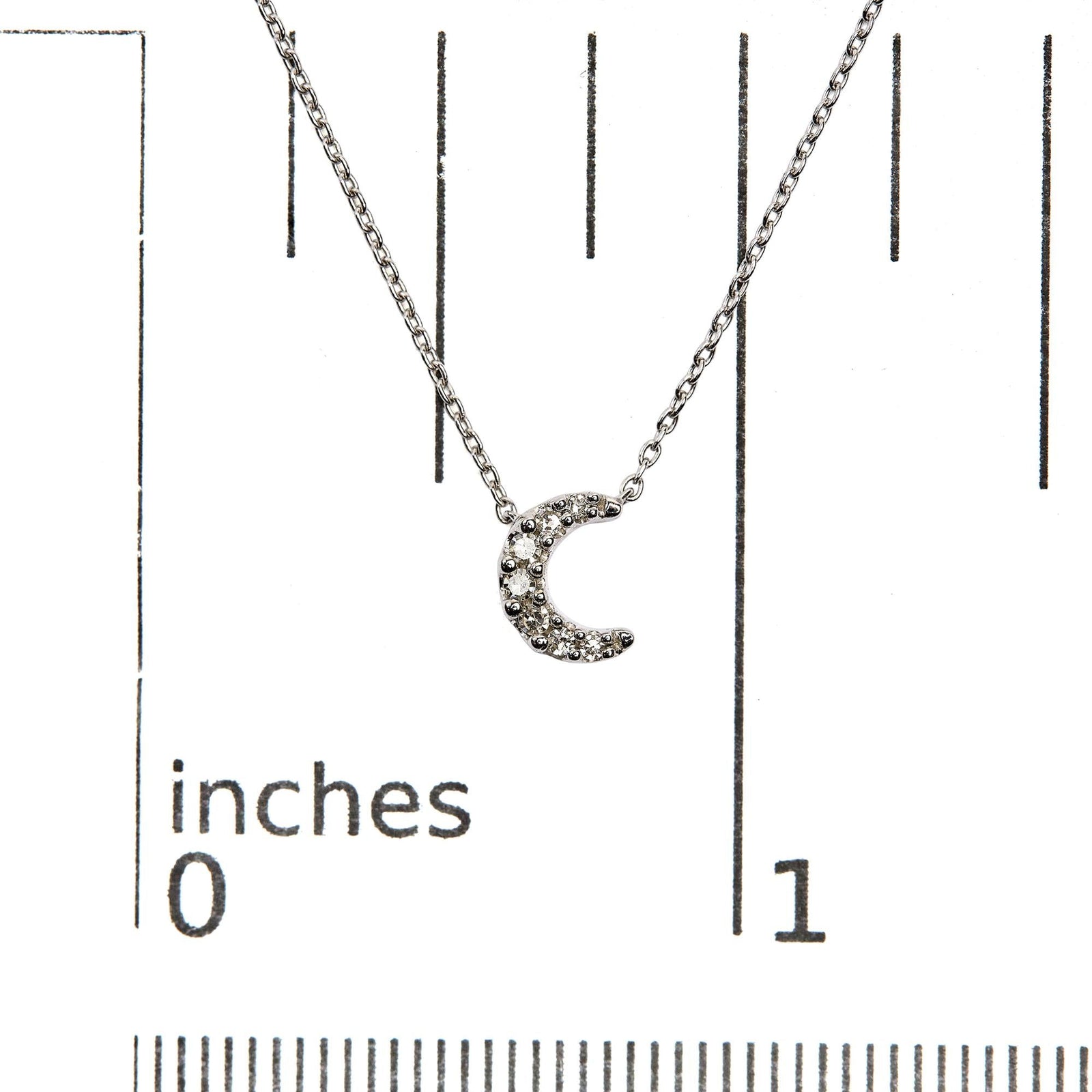 10K White Gold Diamond Accented Crescent Moon Shaped 18" Inch Pendant Necklace (H-I Color, I1-I2 Clarity)-4