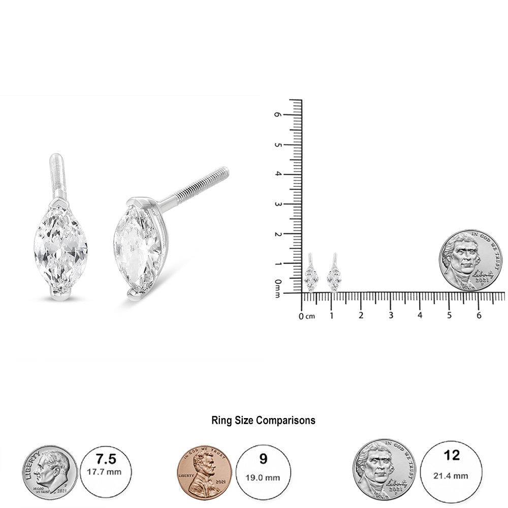14K White Gold 1/2 Cttw 2 Prong Set Marquise Solitaire Lab Grown Diamond Stud Earrings (F-G Color, VS2-SI1 Clarity)-4