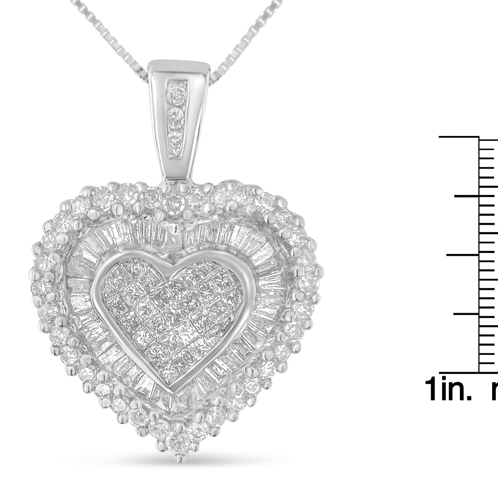 10K White Gold 1 cttw Multi Cut 1 cttw Diamond Heart Pendant Necklace (H-I, I1-I2)-3