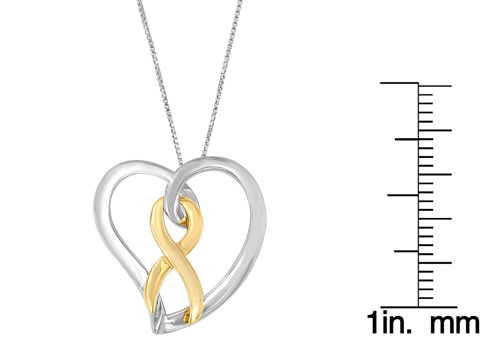 14K Gold and Silver Heart Bow Pendant Necklace-3