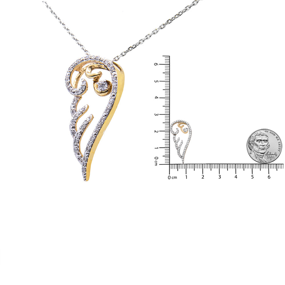 10K Yellow Gold over .925 Sterling Silver 1/4 Cttw Diamond Angel Wing 18" Pendant Necklace (H-I Color, I1-I2 Clarity)-4