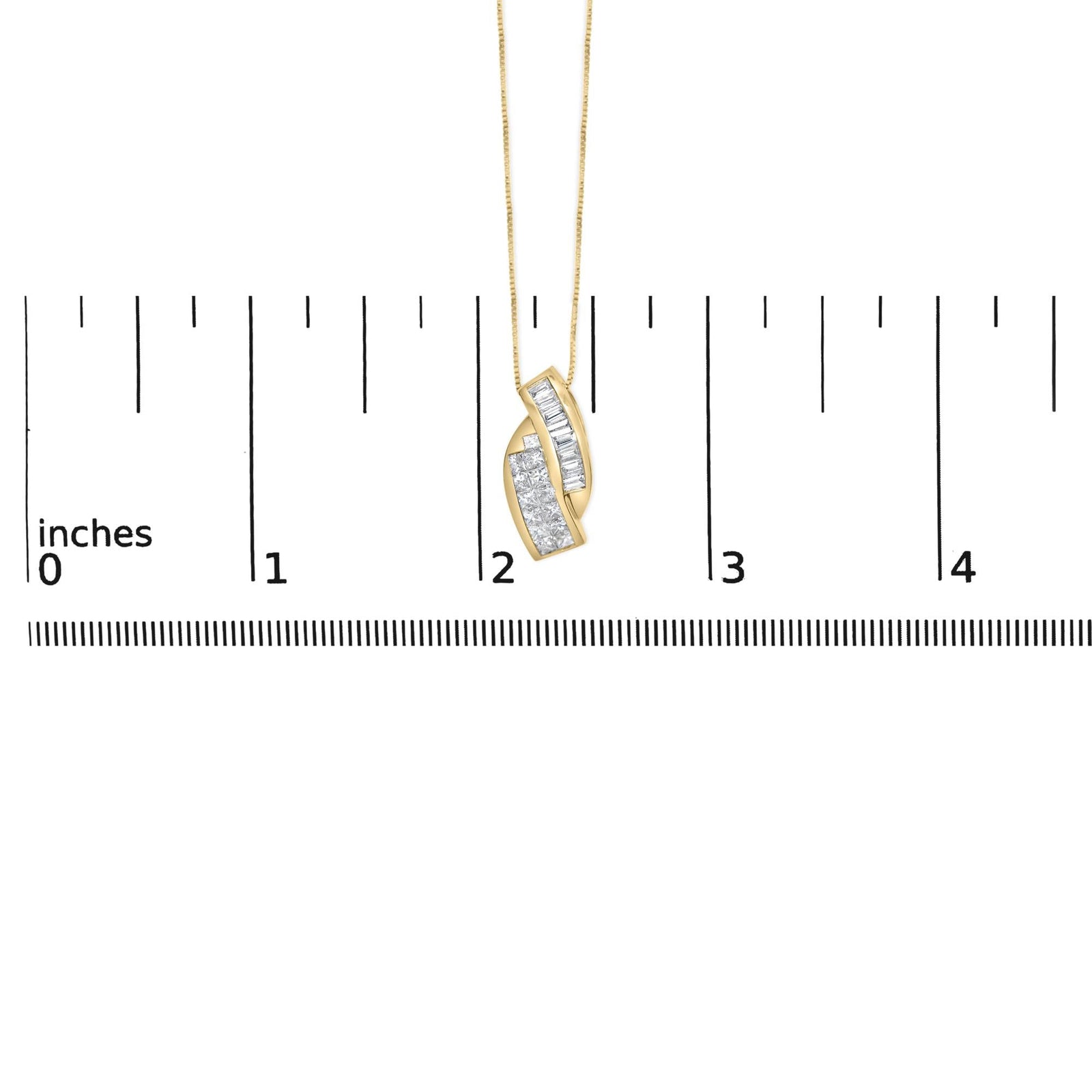 14k Yellow Gold 1 1/3 Cttw Princess and Baguette-cut Diamond Double Curved Pendant Necklace (H-I Color ,VS1-VS2 Clarity) - NO CHAIN INCLUDED-4