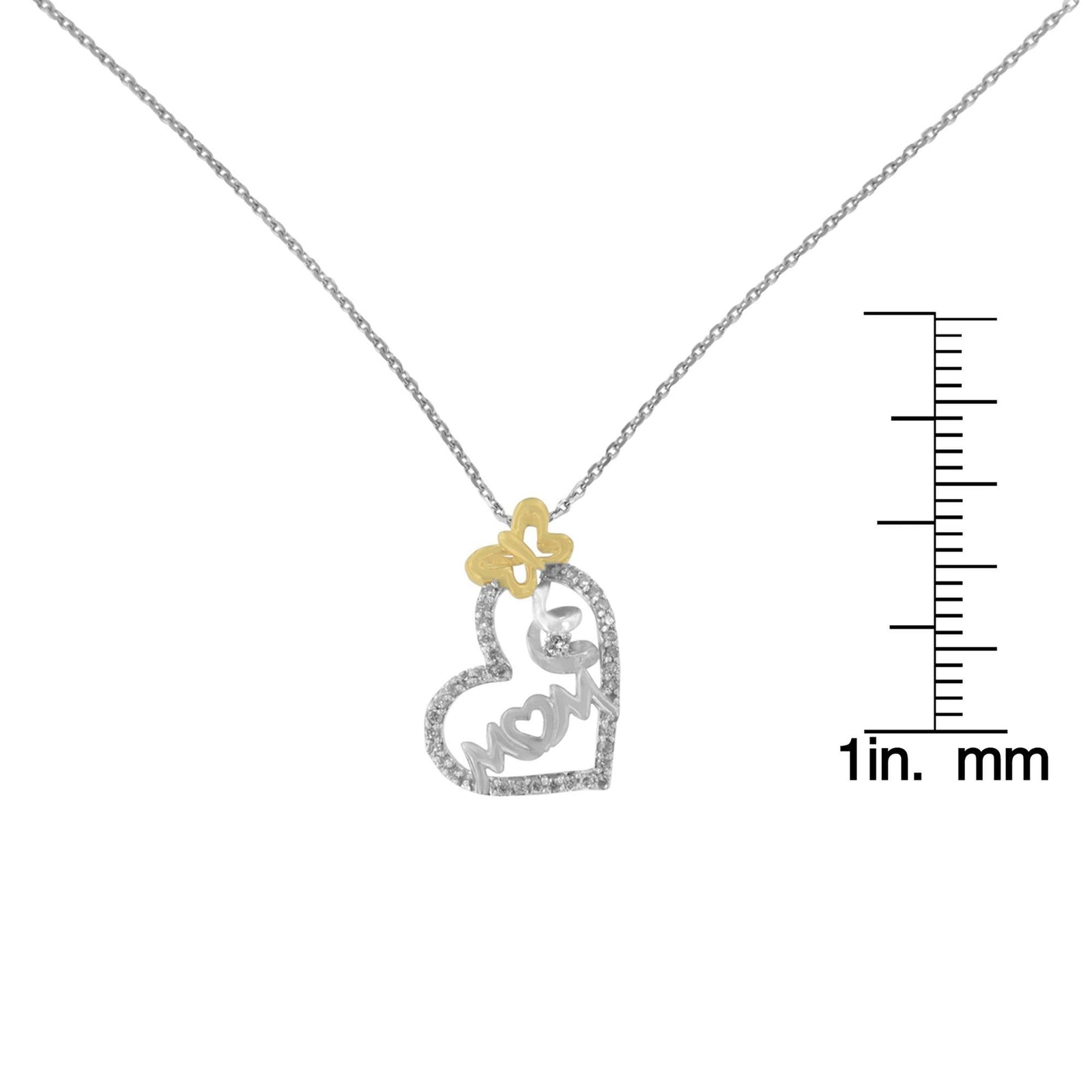Two Tone .925 Sterling Silver 1/5 cttw Diamond "Mom" and Heart Pendant Necklace (H-I, I1-I2)-4