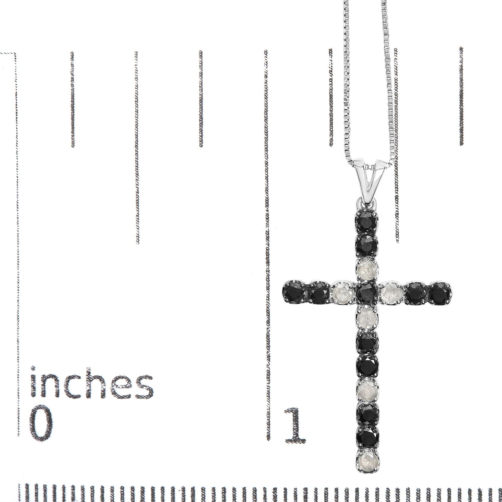 .925 Sterling Silver 2.0 Cttw Prong Set Round Natural Treated Black and White Diamond Cross Pendant Necklace - 18" (Black/H-I Color, I3 Clarity)-4