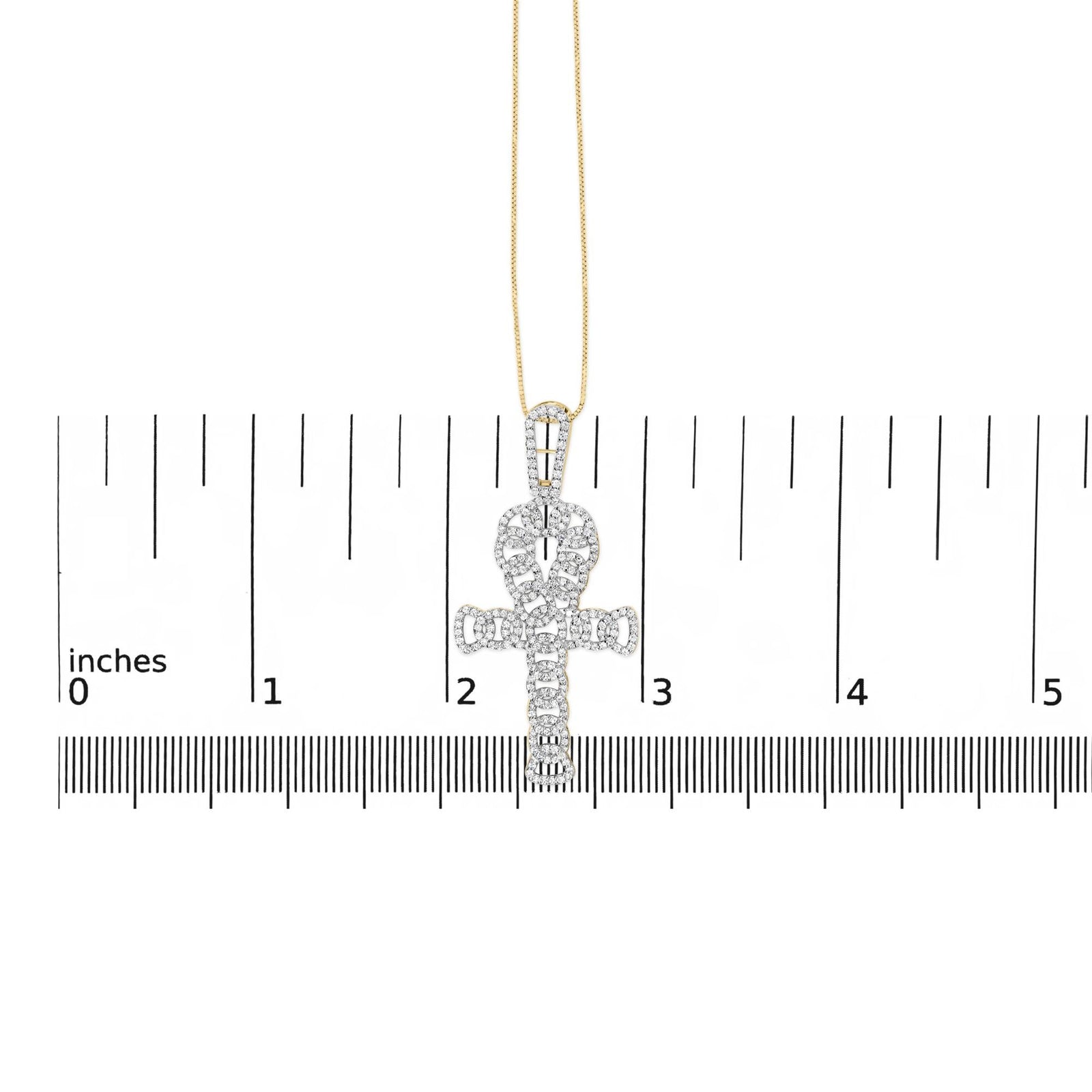 10K Yellow Gold 1.00 Cttw Ankh Cross Pendant (H-I Color, SI1-SI2 Clarity) -18" Inches-4