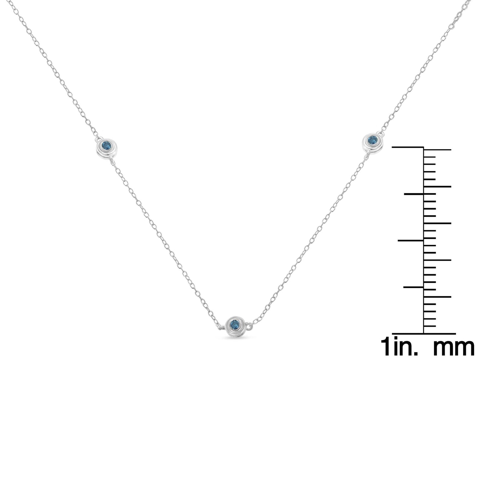 Sterling Silver Treated Blue Color Diamond Station Necklace (1/2 cttw, Blue Color, I2-I3 Clarity)-4