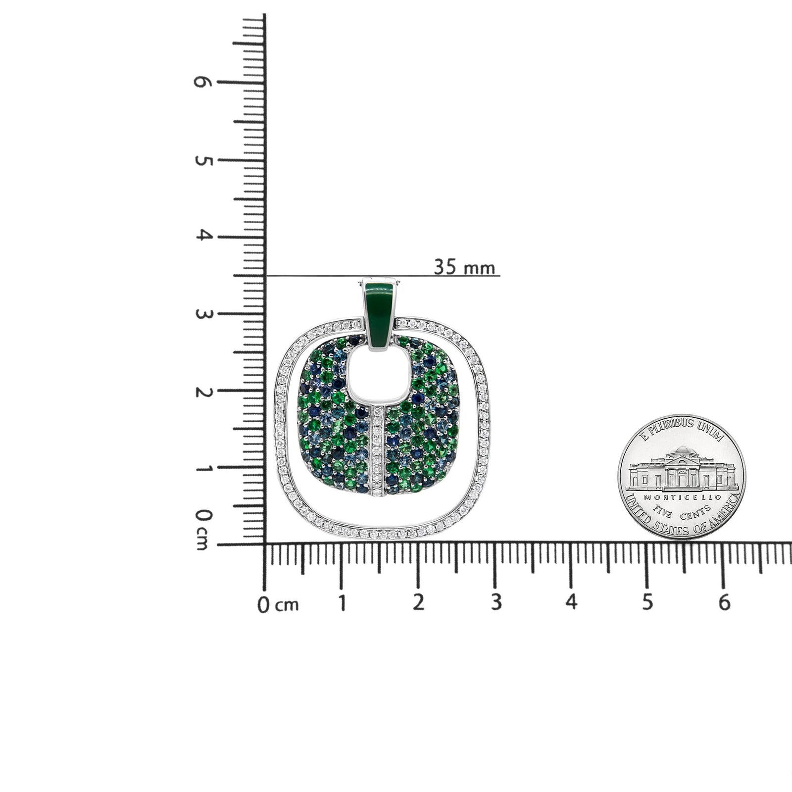 .925 Sterling Silver Green Enamel Pendant with 1/2 Cttw Diamond, Sapphire, and Tsavorite Openwork Statement 18" Pendant Necklace (F-G Color, VS1-VS2 Clarity)-4