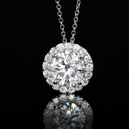 2 CTW Lab-Grown Diamond Halo Pendant Necklace in 14kt White Gold – AGI Certified-1