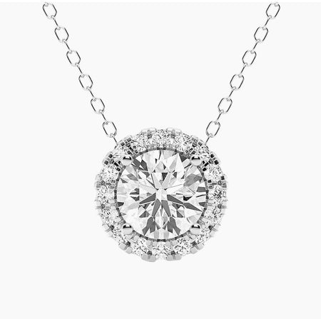 2 CTW Lab-Grown Diamond Halo Pendant Necklace in 14kt White Gold – AGI Certified-0