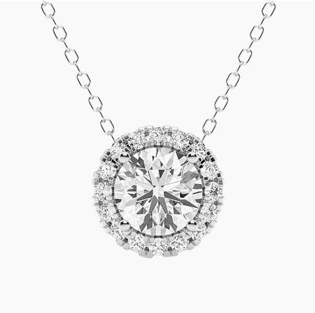 1.50 CTW AGI Certified Lab-Grown Diamond Halo Pendant Necklace in 14kt White Gold-0