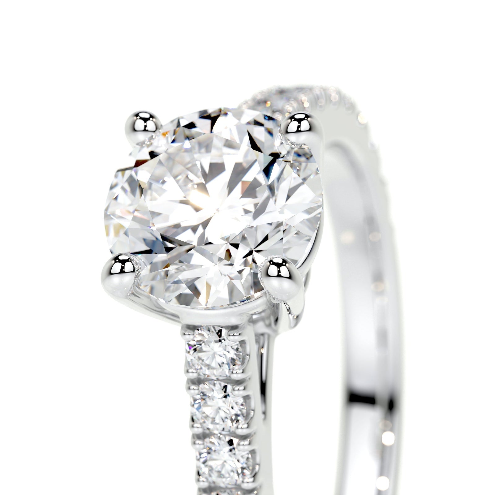 Round Brilliant Lab Grown Diamond Channel Setting Engagement Ring (F/VS) in 14K White Gold-2