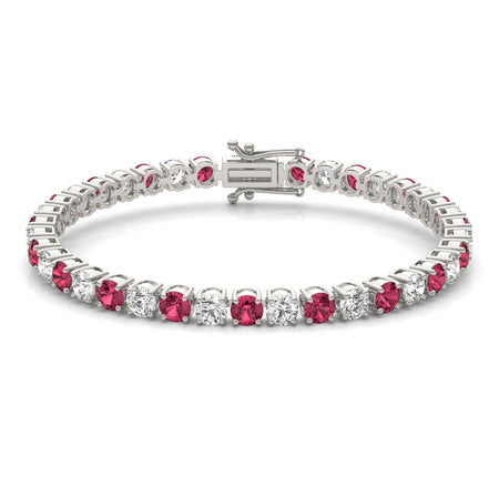 7.50 CTW AGI Certified Lab Created Ruby & Diamond Tennis Bracelet in 14K White Gold Overlay-0