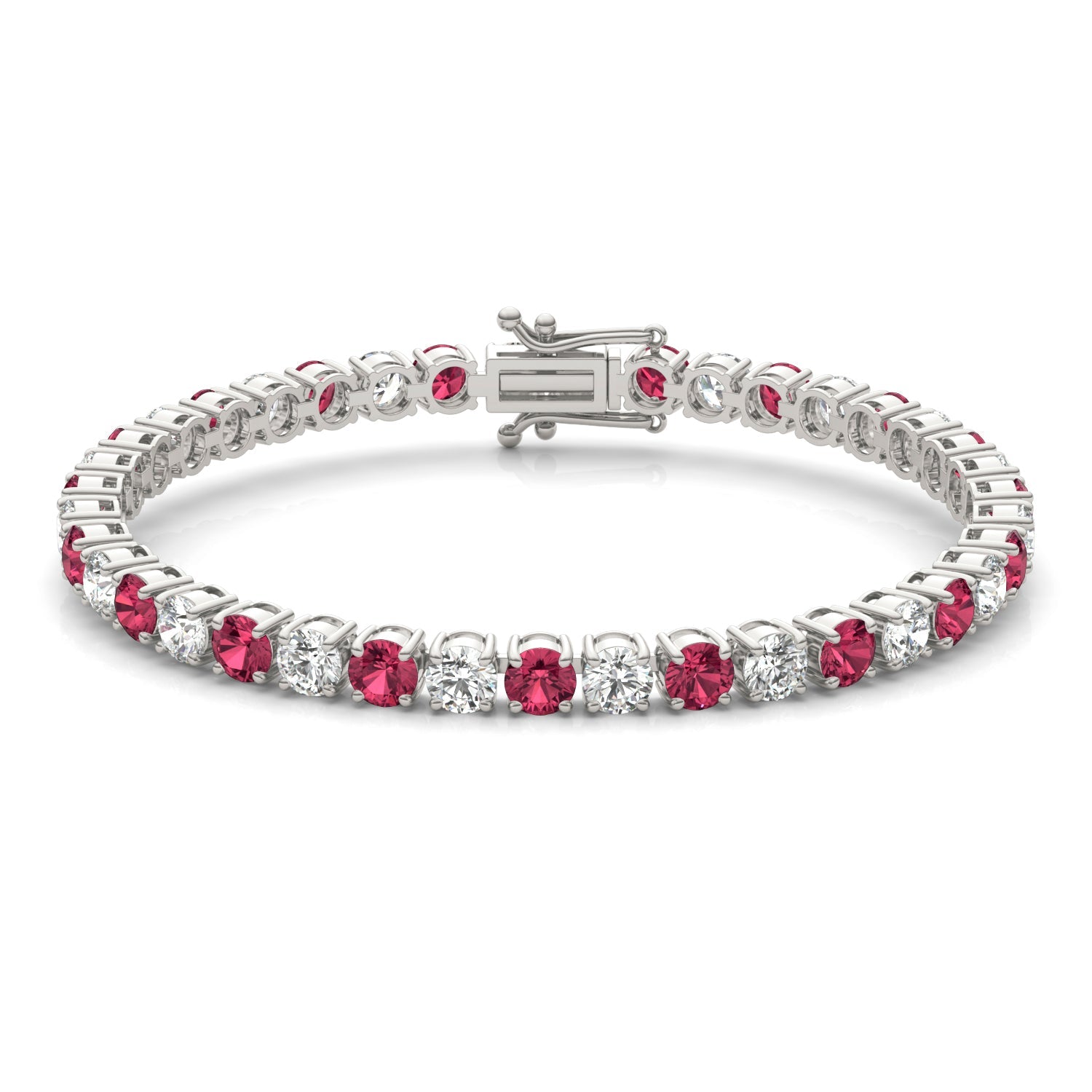 7.50 CTW AGI Certified Lab Created Ruby & Diamond Tennis Bracelet in 14K White Gold Overlay-0
