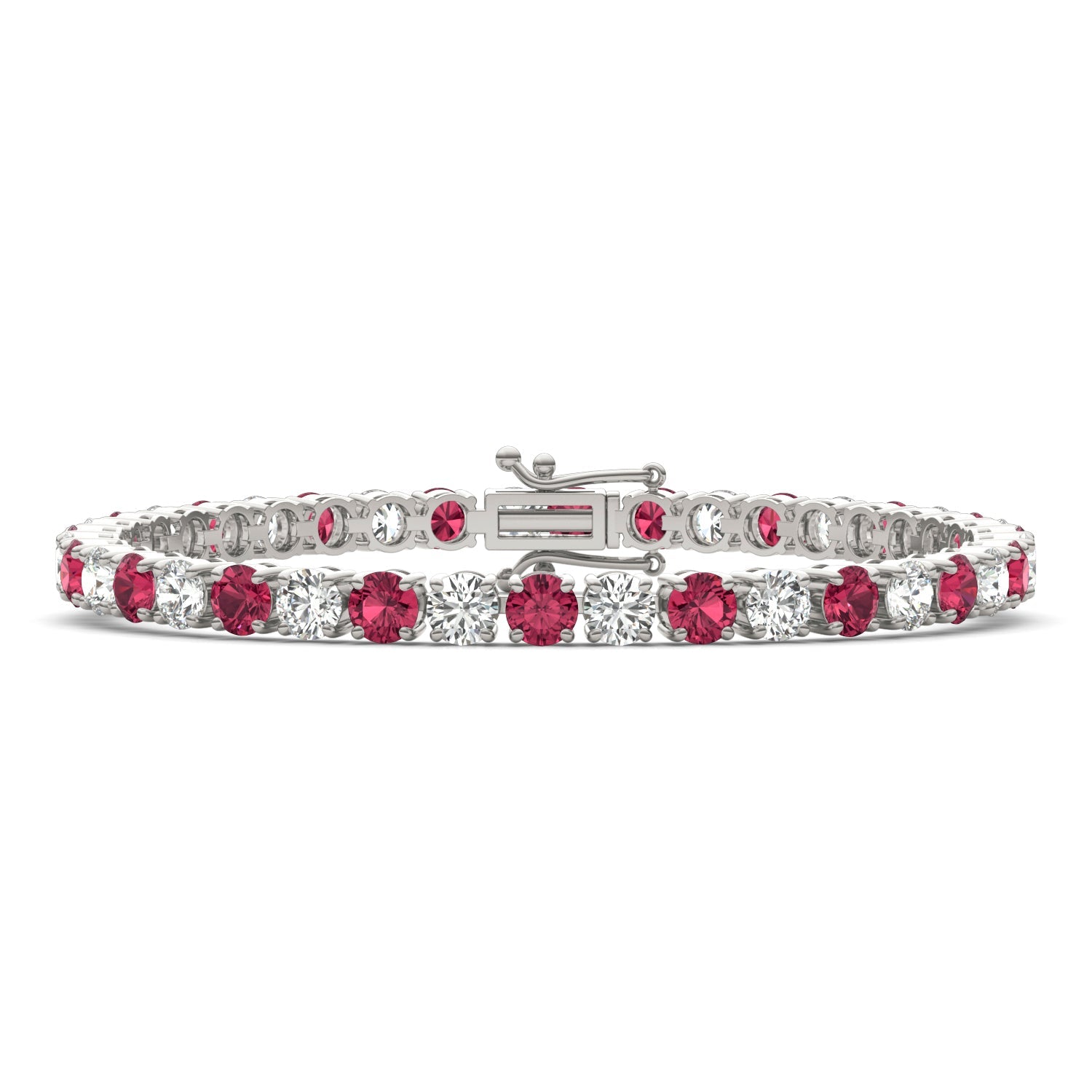 7.50 CTW AGI Certified Lab Created Ruby & Diamond Tennis Bracelet in 14K White Gold Overlay-2