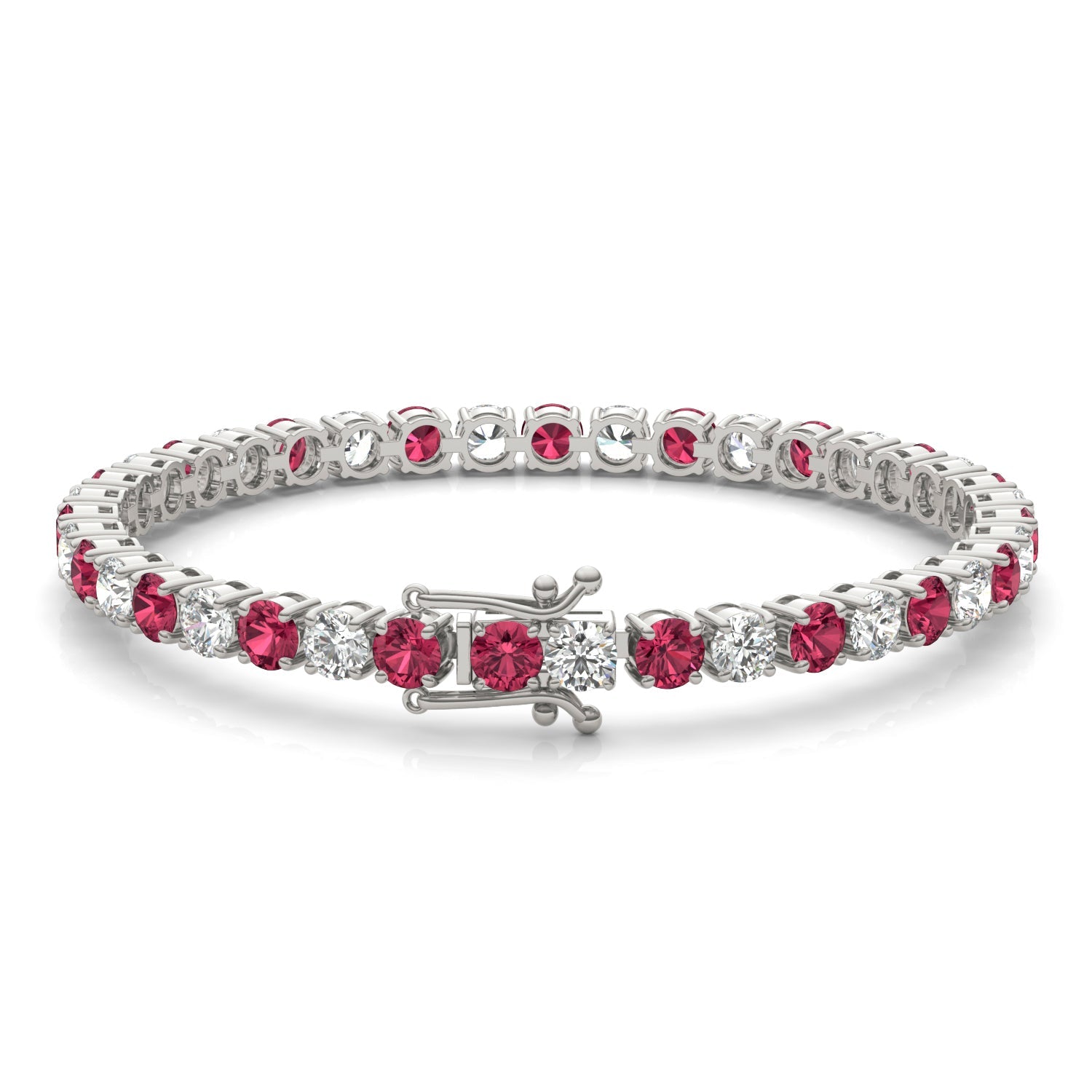 7.50 CTW AGI Certified Lab Created Ruby & Diamond Tennis Bracelet in 14K White Gold Overlay-1