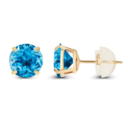 2.00 CTW Natural Swiss Blue Topaz Stud Earrings in 14K Yellow Gold-1