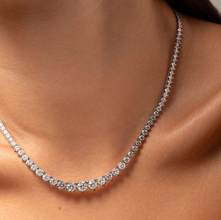 15 CTW Created Moissanite Graduated Tennis Necklace - G-H Color, SI Clarity