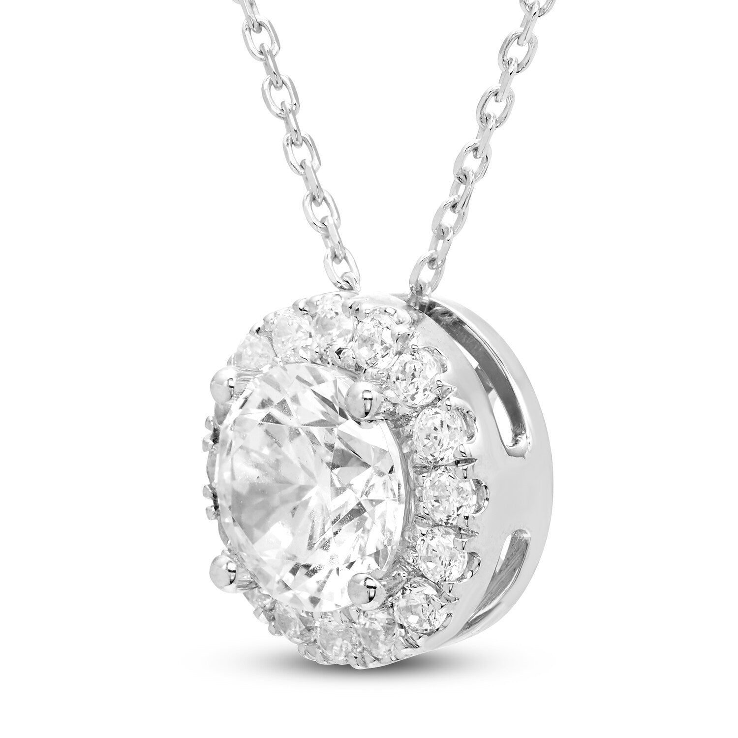 1.50 CTW AGI Certified Lab-Grown Diamond Halo Pendant Necklace in 14kt White Gold-1