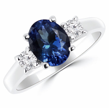 2.00 CTW Lab Created Oval Blue Sapphire & Diamond 3-Stone Engagement Ring in 14kt Gold-1